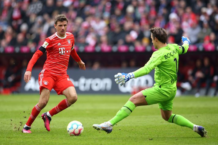 Thomas Müller skoraði fyrsta mark Bayern München í leiknum í dag. 