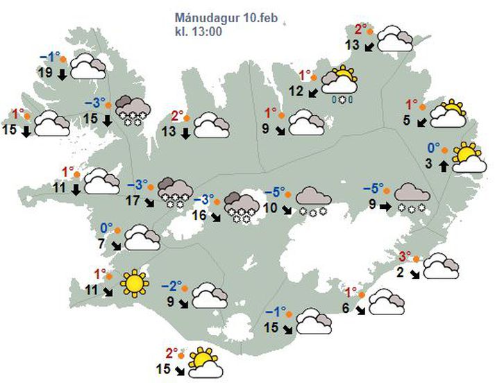 Í dag mun hvessa vestanlands og á Austurlandi með éljagangi.