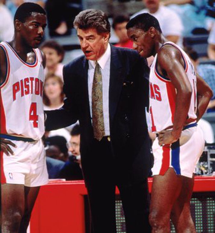 Chuck Daly ásamt Joe Dumars og Isiah Thomas hjá Detroit