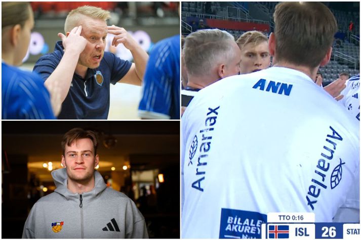 Línumaðurinn Sveinn Jóhannsson varð af mikilvægum mínútum í leik Íslands og Grænhöfðaeyja á HM í handbolta í gær. Nafn hans og treyjunúmer flagnaði af treyju hans og engin varatreyja var til reiðu.