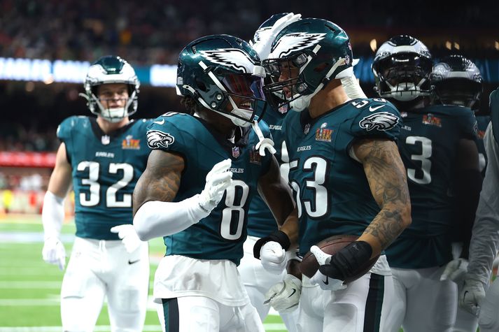 Það var gaman hjá C.J. Gardner-Johnson, Zack Baun og félögum þeirra í vörn Philadelphia Eagles.