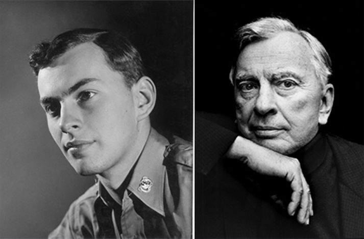 Gore Vidal hefur verið lýst sem fremsta ritgerðarsmið Bandaríkjanna á 20. öldinni. Við andlát hans birti opinber vefsíða hans þessa mynd, en til vinstri er hann 19. ára gamall, um það leyti er hann birti sitt fyrsta skáldverk. Síðari myndin var tekin árið 2006.