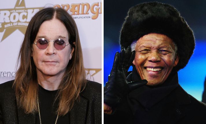 Ozzy Osbourne (t.v.) segir það vera orðið klisju að stjórnmálamenn láti mynda sig með Nelson Mandela.