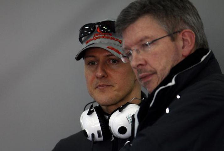 Michael Schumacher ásamt Ross Brawn hjá Mercedes liðinu.