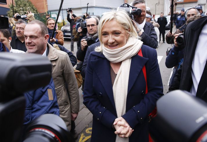 Marine Le Pen getur fagnað góðum árangri í kosningunum.