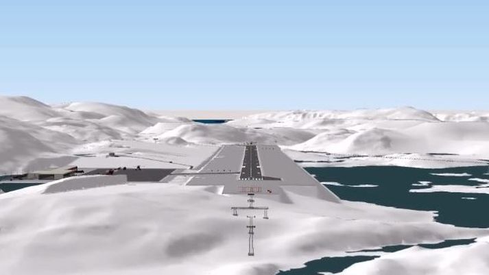 Flugvöllurinn við Qaqortoq, samkvæmt teikningu frá flugvallafélagi Grænlands, Kalaallit Airports.