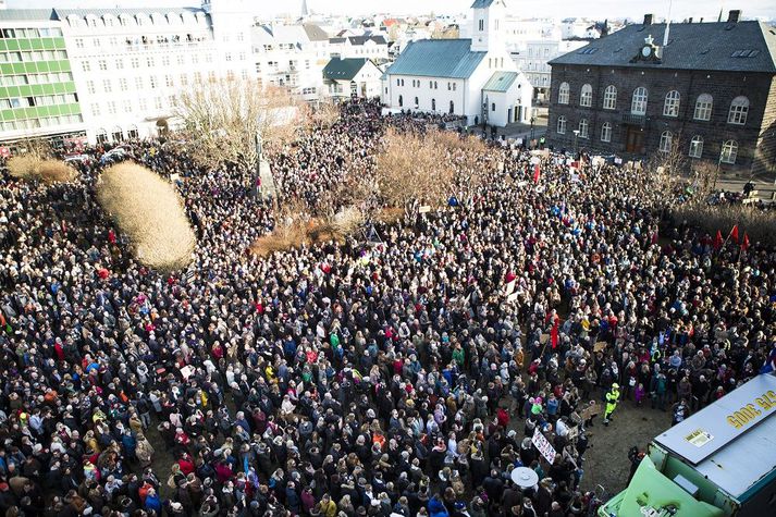 Fjöldi var á Austurvelli í gær.