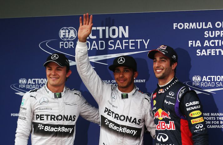 Rosberg, Hamilton og Ricciardo, efstu 3 í tímatökunni.