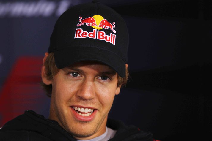 Sebastian Vettel á fréttamannafundi í Spa í Belgíu i dag.