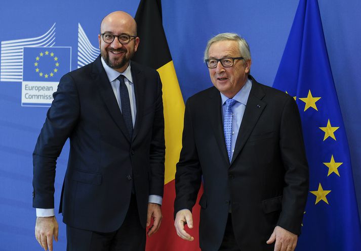 Charles Michel (t.v.) forsætisráðherra Belgíu og Jean-Claude Juncker, forseti framkvæmdastjórnar Evrópusambandsins
