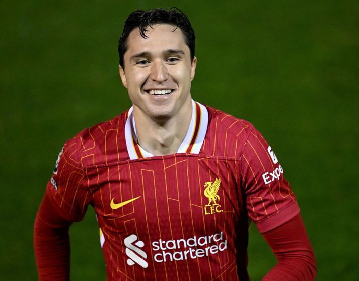 Federico Chiesa mætir væntanlega til leiks með Liverpool í kvöld. Hér er hann brosandi í leik með U21-liði félagsins gegn danska liðinu Nordsjælland.