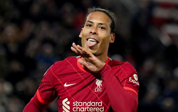 Virgil van Dijk fagnar marki með Liverpool fyrr á þessu tímabili.