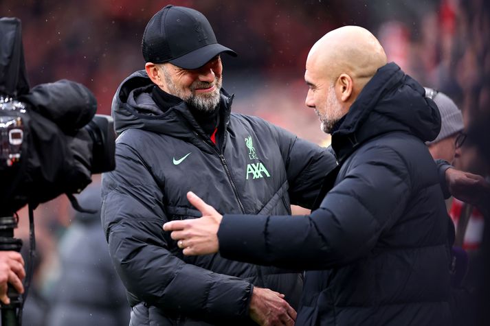 Jürgen Klopp með Pep Guardiola þegar hann stýrði Liverpool liðinu.