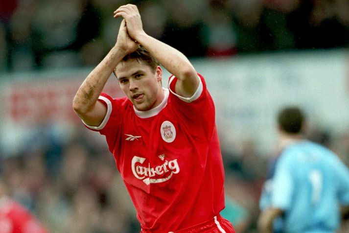 Michael Owen fagnar einu af fjölmörgum mörkum sínum fyrir Liverpool.