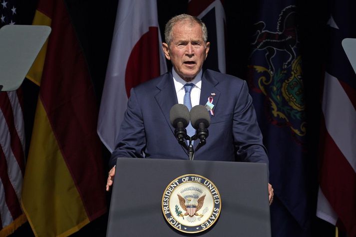 George W. Bush, fyrrverandi forseti Bandaríkjanna, í Pennsylvaníu í gær.