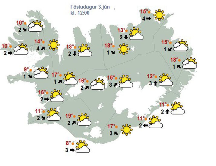 Spákort föstudagsins lítur ágætlega út.