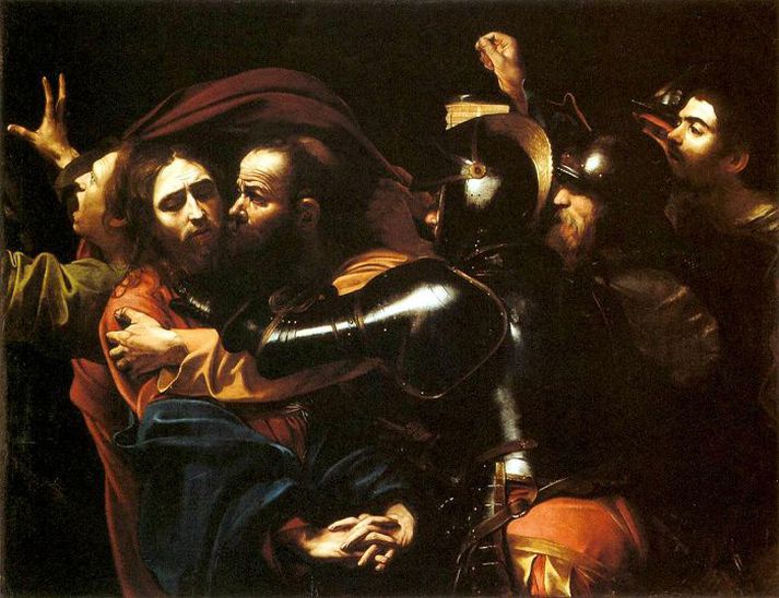 "Kristur handtekinn“ Málverk frá 1602 eftir Caravaggio.