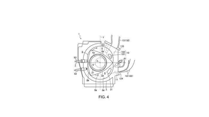 Einföld teikning af nýju Rotari vél Mazda sem sótt hefur verið um einkaleyfi á.