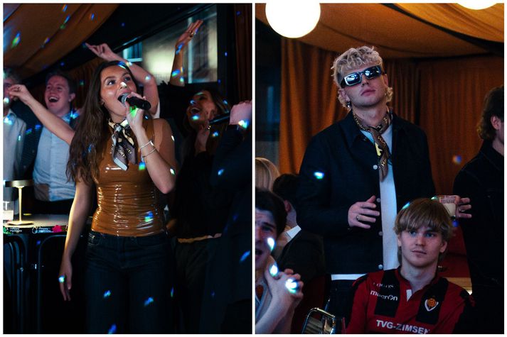 Brynja Bjarnadóttir stendur fyrir karaoke kvöldum á splunkunýja barnum Nínu. Kærastinn hennar Arnar Gauti eða Lil Curly lét sig ekki vanta á fyrsta kvöldið.