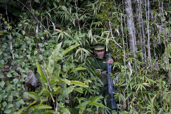 Hópurinn var handtekinn í Kachin-héraði, skammt frá landamærum Kína.