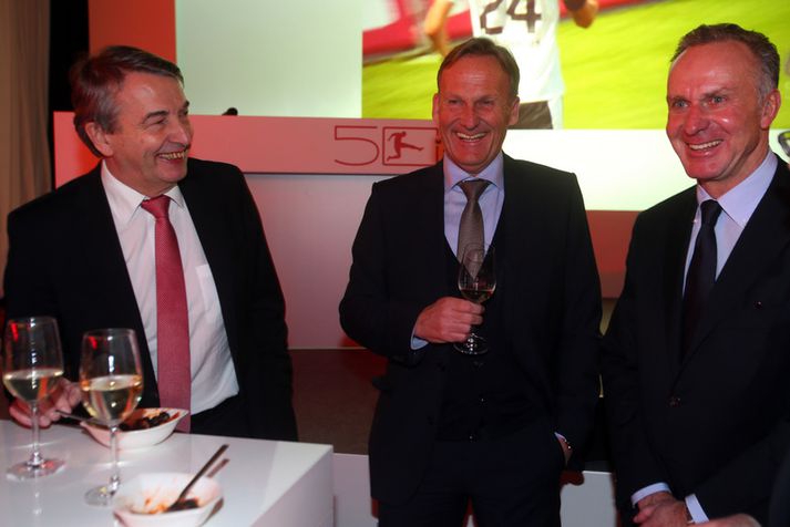 Watzke (fyrir miðju) og Karl-Heinz Rummenigge (til hægri) hjá Bayern München á góðri stundu.