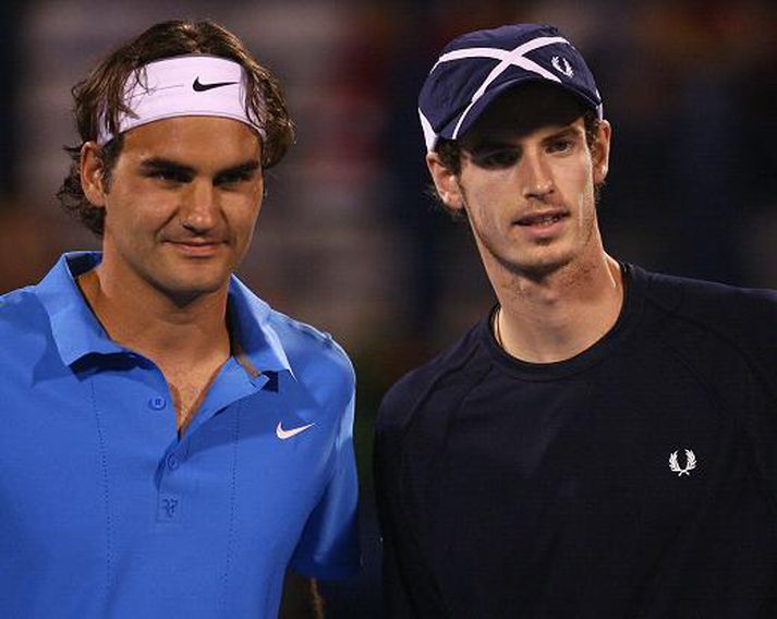 Federer og Murray fyrir viðureignina í dag.