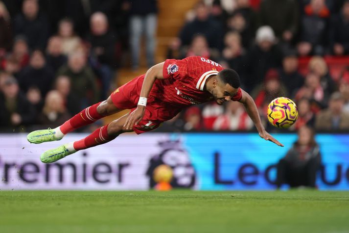 Cody Gakpo skoraði fallegt skallamark gegn Fulham í dag.