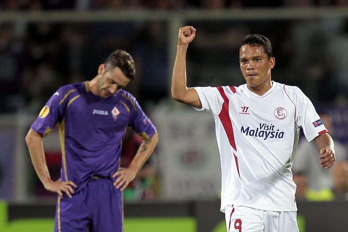 Bacca fagnar marki í leik með Sevilla í Evrópudeildinni, en Sevilla vann Evrópudeildina á síðustu leiktíð.