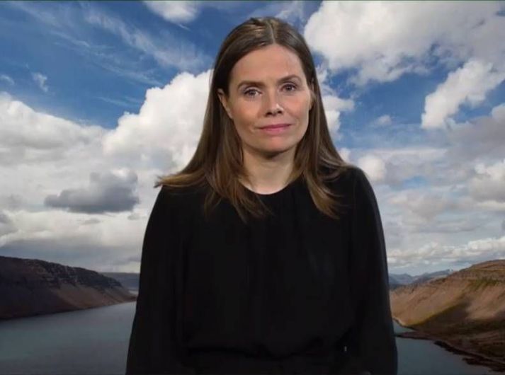 Skjáskot úr útsendingu Global Vaccine Summit í gær þar sem Katrín Jakobsdóttir forsætisráðherra tilkynnti um framlag Íslands.