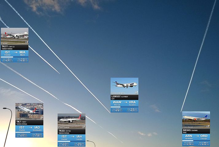 Flugumferðin yfir landinu um helgina vakti athygli margra.