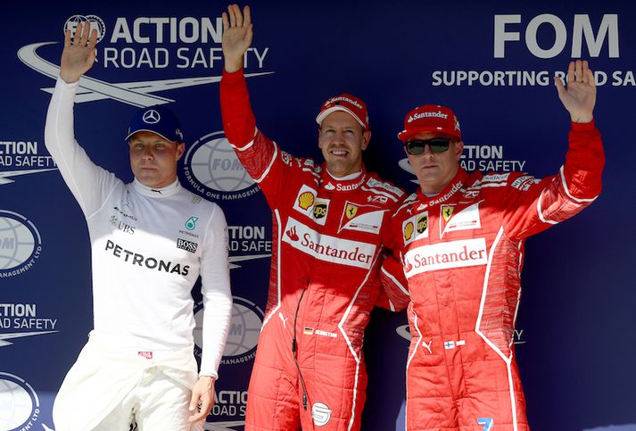 Þrír hröðustu menn dagsins (f.h.) Valtteri Bottas, Sebastian Vettel og Kimi Raikkonen.