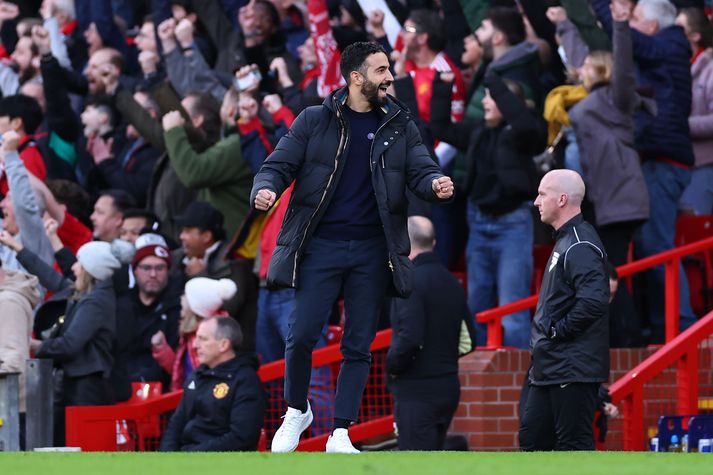 Rúben Amorim fagnar marki í leik Manchester United og Everton á sunnudaginn. United vann 4-0 sigur.