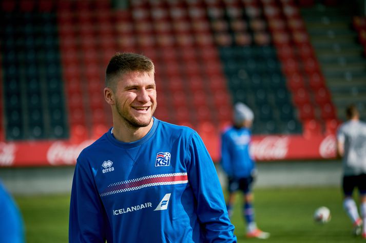 Axel Óskar á æfingu U-21 árs liðsins í Víkinni í dag.