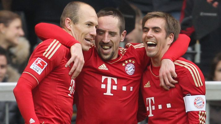 Arjen Robben; Franck Ribery og Philipp Lahm á góðri stundu í vetur.