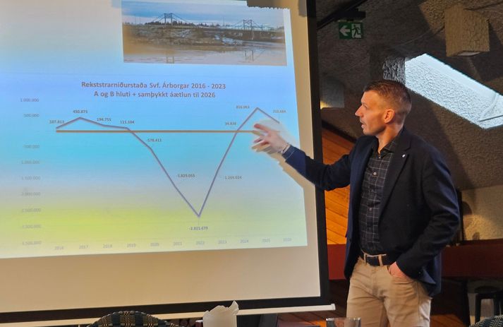 Bragi Bjarnason, bæjarstjóri í Árborg, sem var með opinn fund í gær á laugardagsfundi Sjálfstæðismanna í Árborg þar sem hann fór yfir stöðuna í máli og myndum.