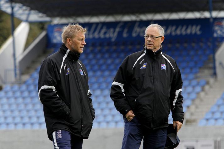 Landsliðsþjálfararnir Heimir Hallgrímsson og Lars Lagerbäck.