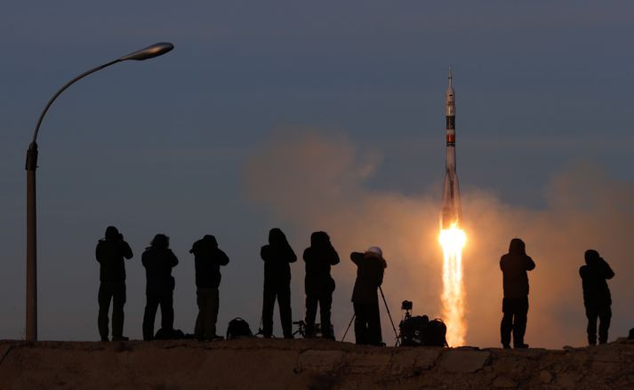 Frá geimskoti Soyuz MS-11 í Kasakstan í byrjun desember. Myndin tengist fréttinni ekki beint.