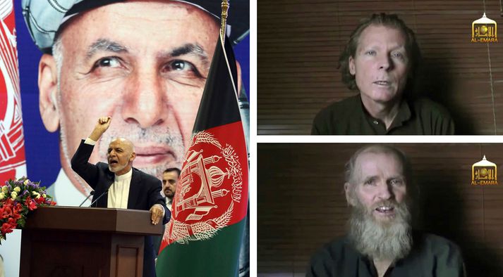 Ashraf Ghani, forseti Afganistan, og þeir Timothy Weeks (efri) og Kevin King (neðri).