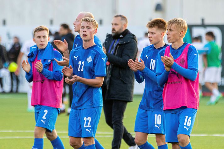 Ágúst Eðvald (nr. 22) og Kristian Nökkvi (nr. 10) Hlynssynir skoruðu báðir í sigri Íslands á Liechtenstein í dag.