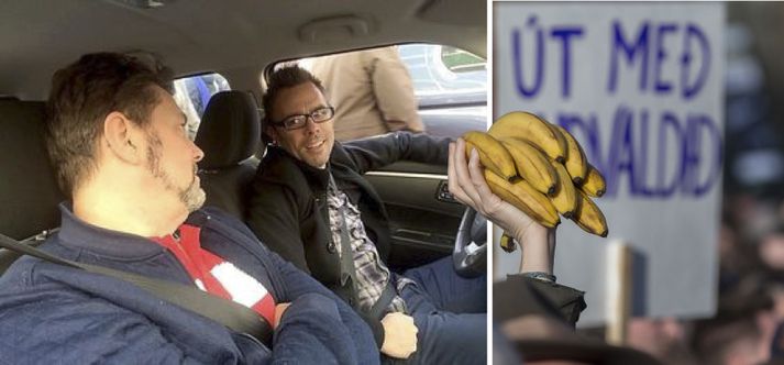Mótmælendur töldu táknrænt að mæta með banana á Austurvöll.