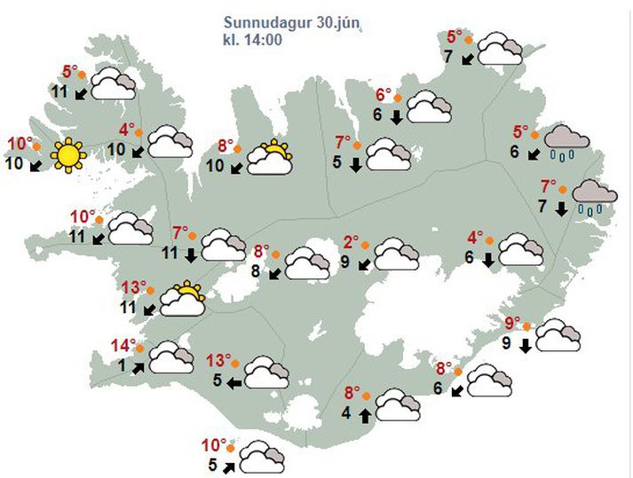 Norðanátt og hiti 5-15 stig í dag.