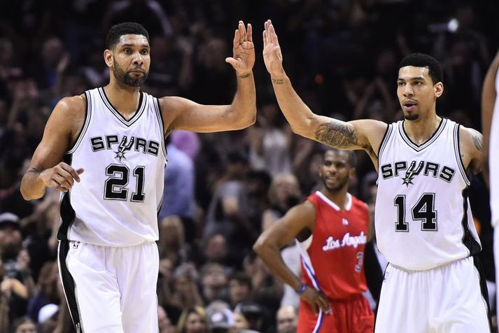 Tim Duncan og Danny Green unnu saman titilinn með San Antonio Spurs fyrir áratug