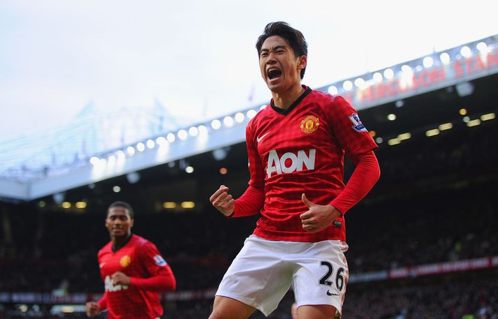 Shinji Kagawa fagnar marki fyrir Manchester United.