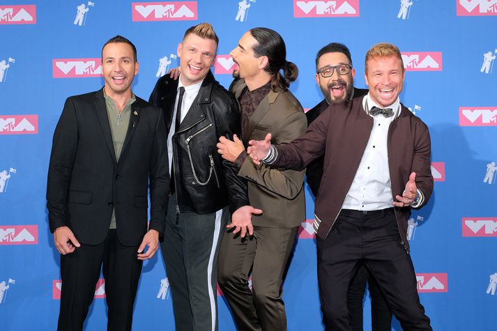 Nick Carter, annar frá vinstri, og hinir meðlimir Backstreet Boys á verðlaunahátíð MTV fyrr á árinu.