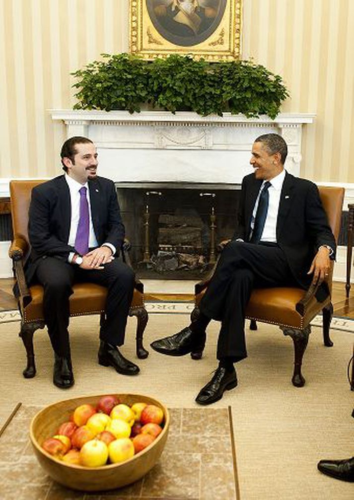 Á fundi í Washington.
Saad Hariri forsætisráðherra í heimsókn hjá Barack Obama í gær.
nordicphotos/AFP