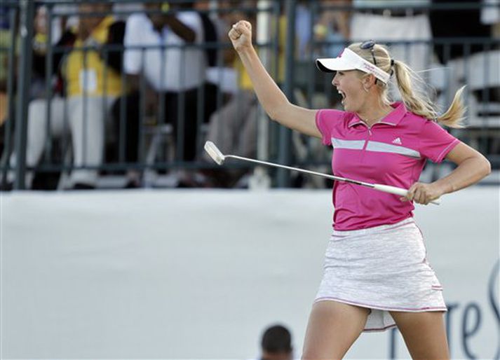 Jessica Korda fagnar sigri á Bahamas.