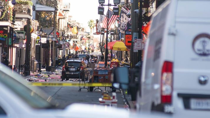 Frá vettvangi í New Orleans þar sem voðaverkið var framið í morgun.