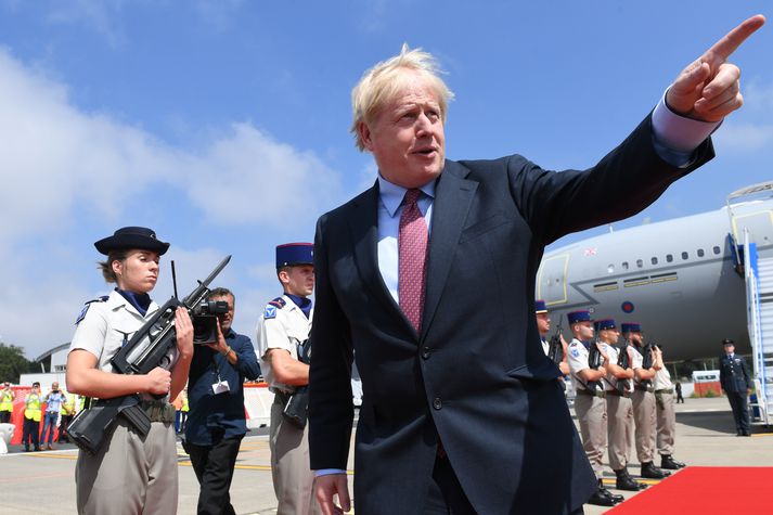 Boris Johnson við komuna á fund G7 ríkjanna.