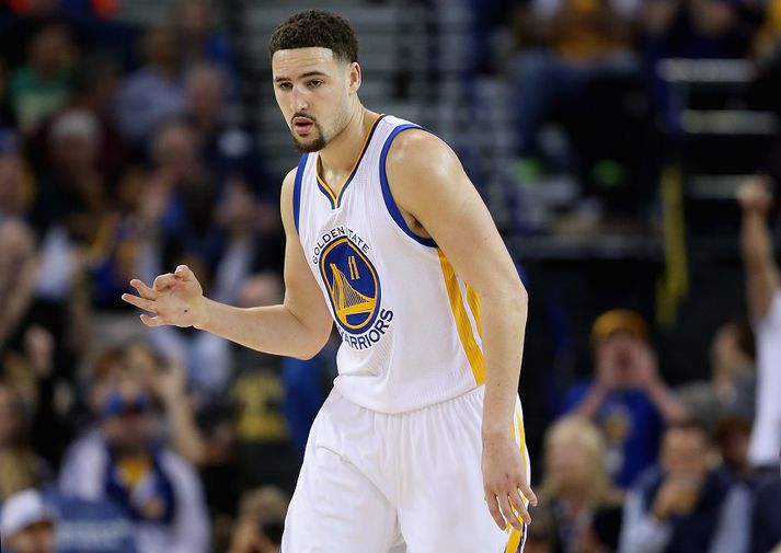 Klay Thompson var funheitur gegn Dallas.