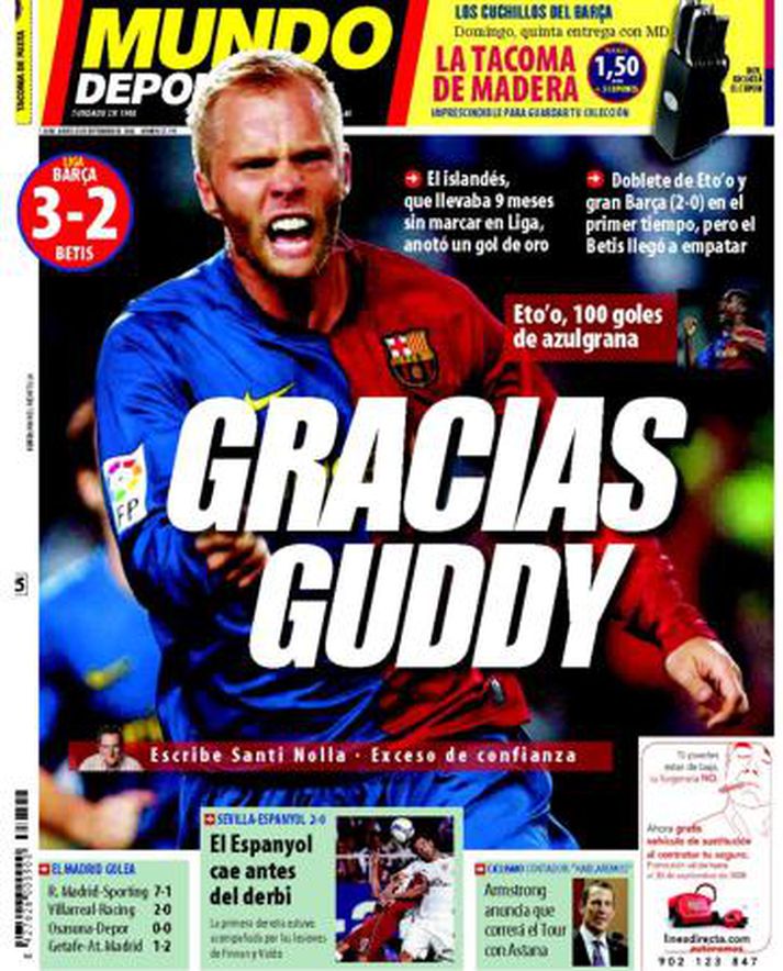 Takk, Guddy  - foríða El Mundo Deportivo í dag.